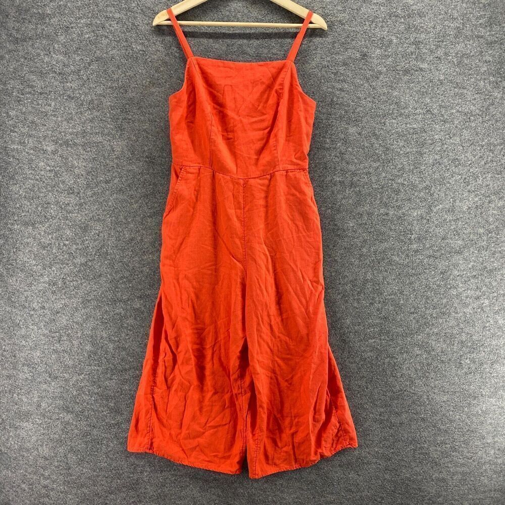 Old Navy Jumpsuit Women M Medium Red Sleeveless Square Neck Straight Linen